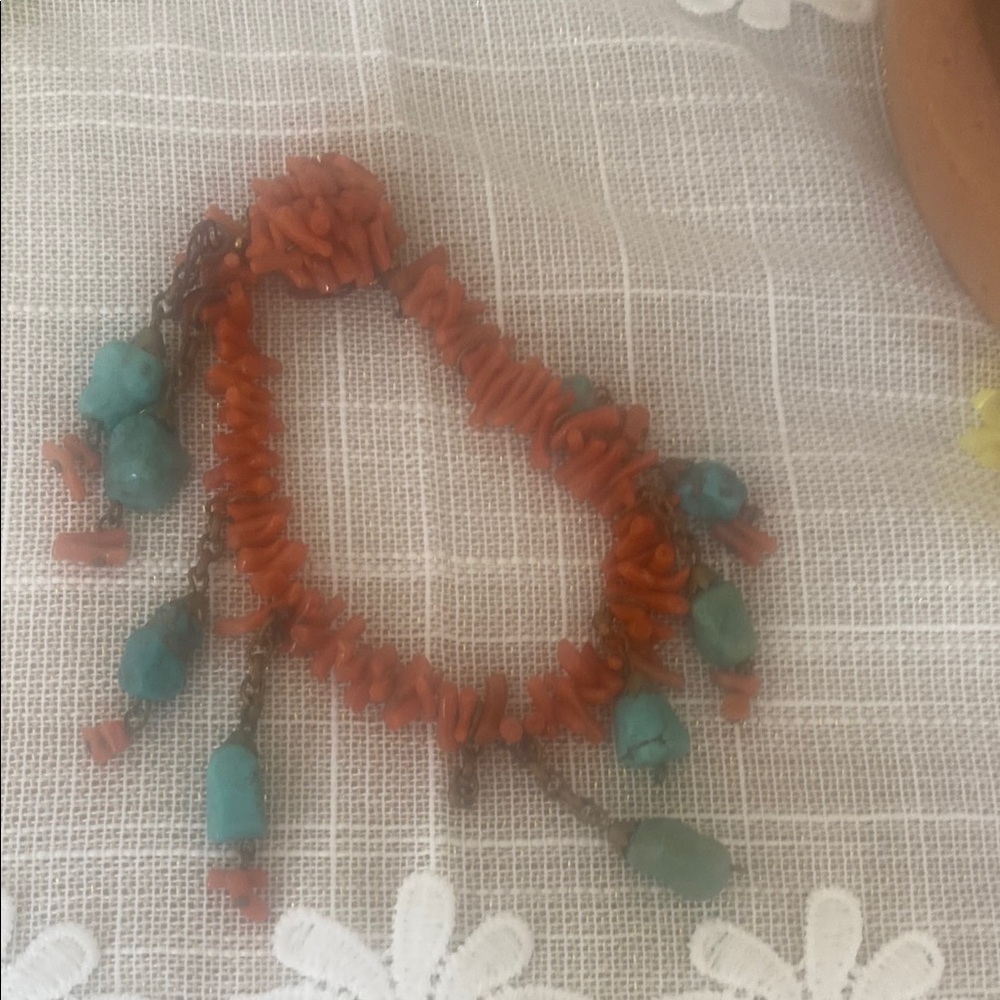 Vintage Turquoise and Coral Beaded Bracelet